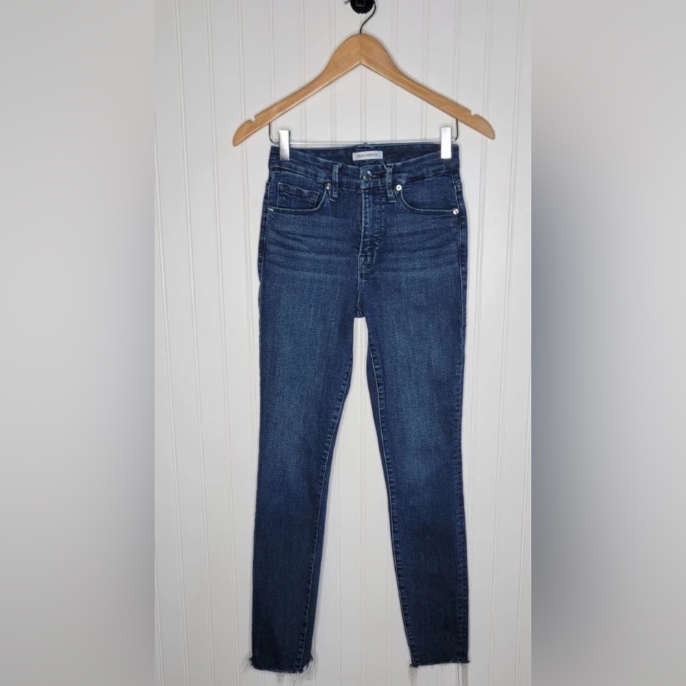Good American Good Legs Skinny Jeans High Rise Step Hem Dark Wash 14